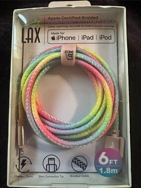 Lax Apple Certified Braided Lightning Cable for iPhone/iPad/iPod Rainbow Glitter